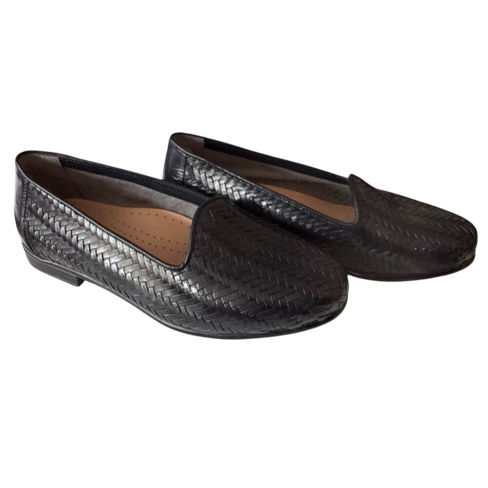 Trotters Liz Flats Navy Blue Woven Leather Loafer Slip On Shoes T5158-589 6.5 W - Picture 4 of 11